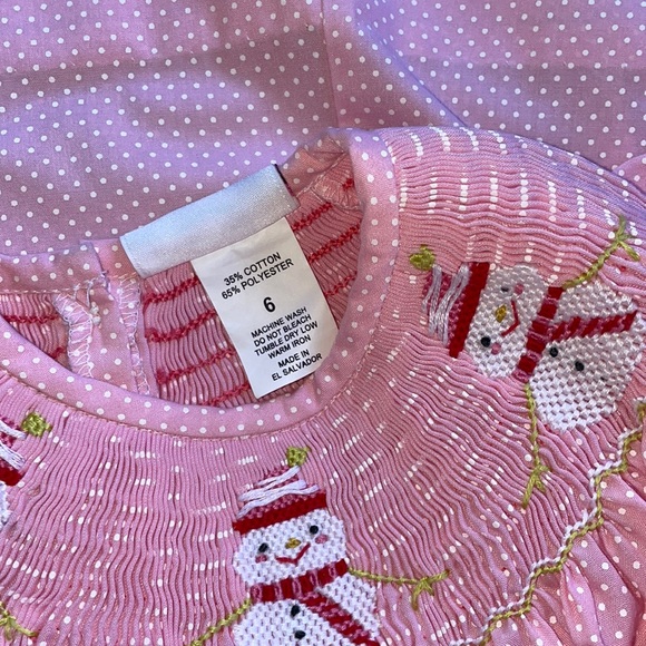 Girls Matching Boutique Christmas Snowman Long Sleeve Smocked Dress Size 6 - Picture 10 of 10